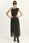 Women's Khaki Blue Patterned Elastic Waist Lined Long Chiffon Skirt 6130 60283968