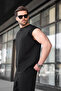 Black Sleeveless Men's T-Shirt Tracksuit Set E7354 - 4
