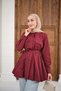 Women's Double Pocket Detail Hidden Button Waist Tie-Detail Shirt Claret Red