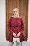 Women's Double Pocket Detail Hidden Button Waist Tie-Detail Shirt Claret Red - 4