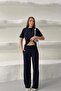 Women's Navy Blue Stone Detailed Modal Fabric Top and Bottom Two-Piece Set Mlb152 - 4