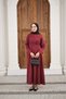 Women's Pocket Detail Zippered Belt Tie-Detail Skirt Suit Burgundy - 4
