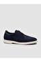 Navy Blue Suede Texture Genuine Calf Leather Leather Lace-Up Men's Shoes