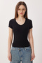 حزمة من قطعتين تي شيرت محبوك بياقة على شكل حرف V LDZ0068 BLACK BONE - 4