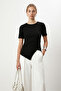 Women's Joyce Asymmetrical Detailed Black T-Shirt / Blouse - 6