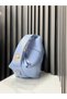 Blue Color Women's Long Strap Dress with Gold Detail on the Hand and Shoulder Bag - 4