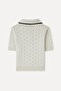 Women's Ecru Jacquard Polo Collar Short Sleeve Sweater - 5