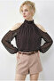 Women's Bitter Brown Polka Dot Off-The-Shoulder High Neck Chiffon Blouse 0906 60283967 - 3
