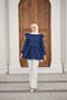 Women's Waist Ruched Pleat Detail Crew Neck Shirt Navy Blue - 2