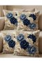 Punch Embroidery Look Blue Flower Themed 3D Digital Print Set of Cushion Cover