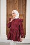 Women's Waist Ruched Pleated Detail Crew Neck Shirt Claret Red - 4