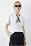 Women's White Buckle Scarf Detailed Basic T-Shirt 7601 60283978 - 4
