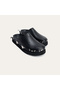 Women's Black Buckle Detailed Leather Slippers