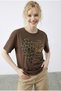 Women's Brown Leopard Heart Stone Embroidered Crew Neck Regular Fit T-Shirt 2210 60283976 - 5