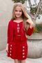 Girl's Strappy Blouse Cardigan and Diamond Stone Embroidered C Pocketed Red t Knit Skirt I Set