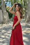 Red Corded Dress with Straps - 6