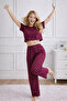Women's Burgundy Polka Dot Patterned Top and Bottom Pajama Set - Home Wear - 4