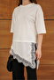 Lace Asymmetrical T-Shirt with Satin Detail - 2