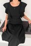 Women's Black Belt Detail Sleeve Ruffle Midi Length Dress Nbk4559 - 4