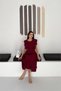 Women's Burgundy Belt Detail Sleeve Ruffle Midi Length Dress Nbk4559