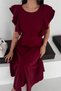 Women's Burgundy Belt Detail Sleeve Ruffle Midi Length Dress Nbk4559 - 2