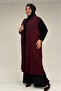 54005 Large Size Pati Pleated Giy Çık Vest - Claret Red - 4