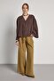 Oversized Tie-Detail Premium Tencel Fabric Brown Women's Jacket 31011 - 8