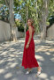 Red Corded Dress with Straps