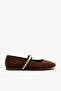 Mery Brown Suede Leather Women's Pearl Ballerinas