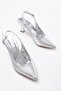 Women's Silver Snake Leather Silver Pointed Toe Open Back Heel New Classic Shoes - 3