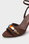 Women's Pointed Toe Ankle Strap Shoes with Sea Stone Detail, Daily Wear Heeled Shoes Marassi Brown Suede - 4