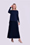 Crimped Sleeve Knitwear Tunic Dark Blue 5879 - 3