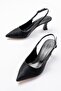 Women's Black Snake D Leather New Classic Shoes with Pointed Toe and Open Back Heels - 3