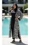Hijab White Black Patterned Islamic Swimwear Set Kimono Pareo Set of 4 - 6