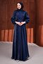 Navy Blue Bel Belt Piece Ruffled Janjan Evening Dress - 3