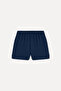 Women's Navy Blue Elastic Waist Mini Shorts with Pockets - 2