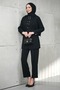 Black Button Detailed Tunic Pants Suit - 3