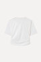 Women's Off-White Fitted Gathered Crew Neck T-Shirt - 7