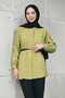 Oil Green Hidden Buttoned Modal Woven Tunic with Waist Belt