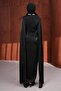Black Draped Front Evening Dress with Stones - 4