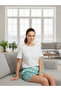 Women's Mint Green Bulut Patterned Pajama Shorts with Elastic Waist, Pack of Cotton - 3