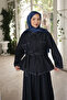 Navy Blue Belted Jacket and Skirt Denim Suit - 3