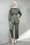 Khaki Bel Tie-Detail Pocketed Jacket and Trousers Denim Suit