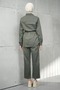 Khaki Bel Tie-Detail Pocketed Jacket and Trousers Denim Suit - 4
