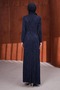 Navy Blue Evening Dress with Stone Detail on the Front - 5