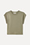 Women's Khaki Low Sleeve Crew Neck T-Shirt