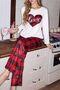 Red Plaid Piece Women's Couple Pajama Set - 4