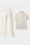 Cream Oversized Women's Tracksuit Polo Neck T-Shirt - Tracksuit Bottom and Top Set - 6