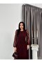 Burgundy Lace Embroidered Pleated Layered Dress - 3