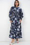 Women's Belted Hijab Dress 2589 - Navy Blue - 3
